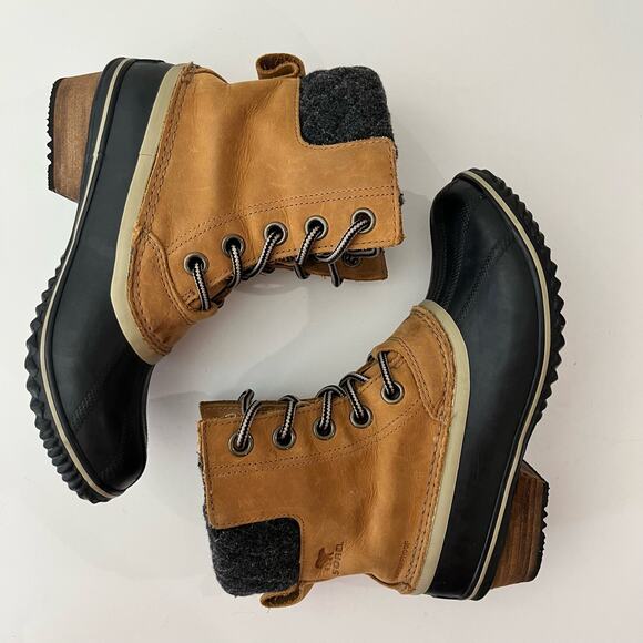 Sorel Duck Boot Size 7.5 Slimpack II Lace Up Brown Leather Gray Wool - Picture 3 of 15